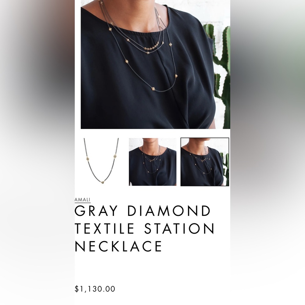 AMALI 18k Oxidized Sterling Silver and Gray Diamond Station Necklace $1130